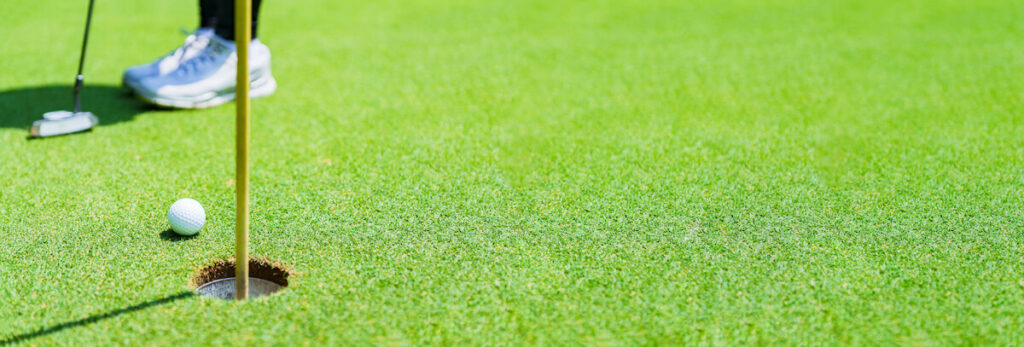 Golf putting: golf ball about to enter a hole