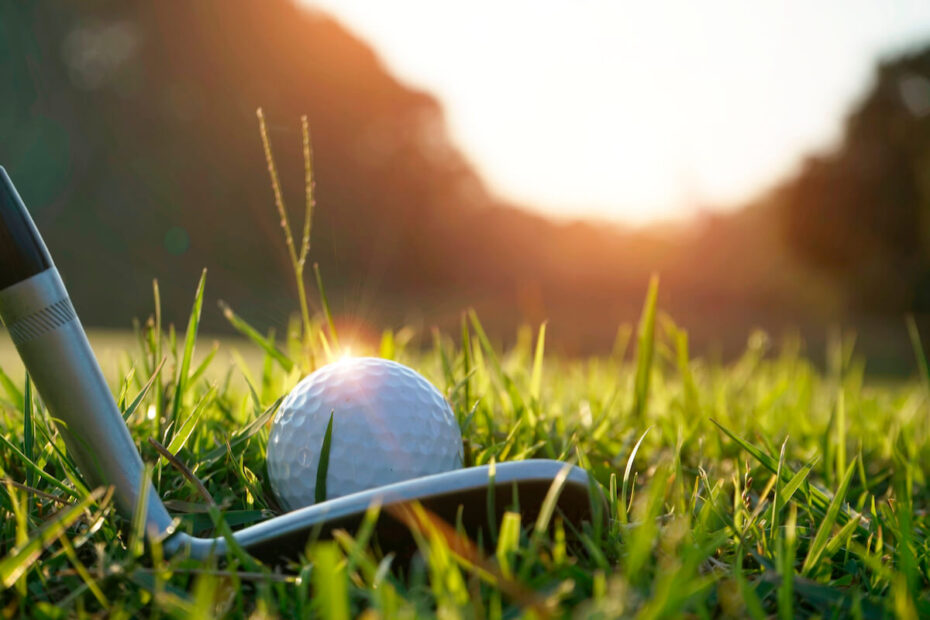 Golf impact position: golf ball and a golf club
