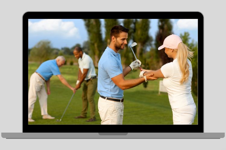 Showing a golf lesson through computer screen